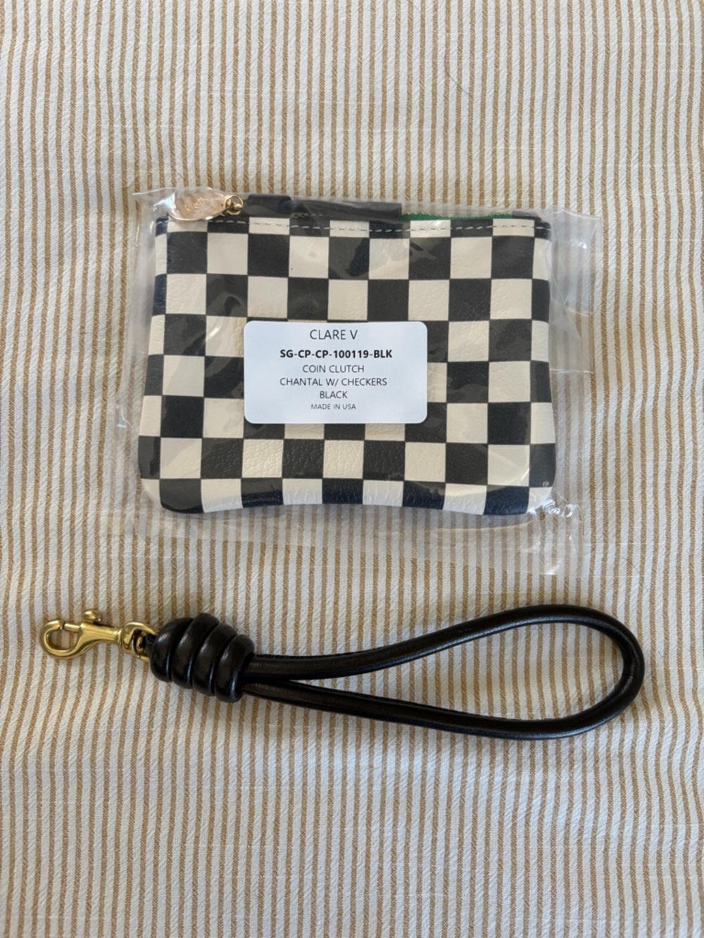 Clare V checkered coin pouch NWT and wrist strap
